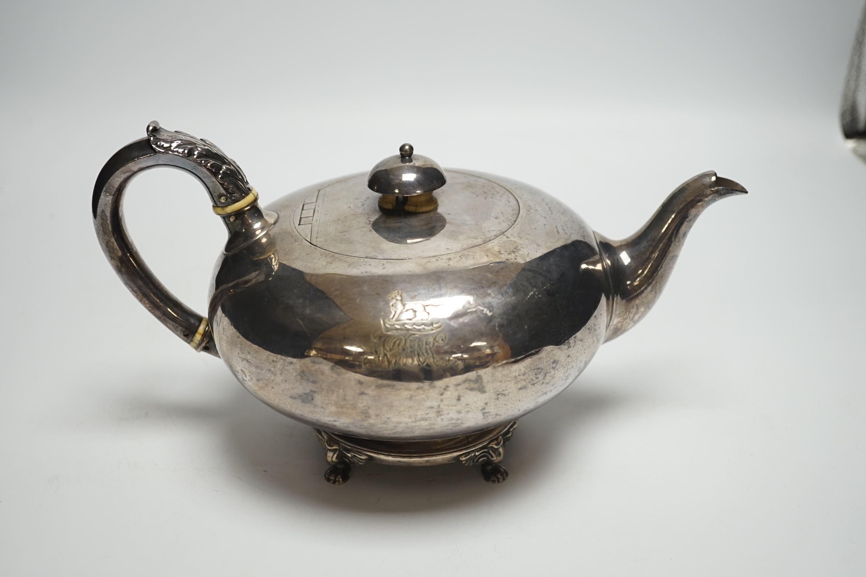 A William IV squat circular silver teapot, Robert Garrard II, London, 1832, gross weight 25.5oz CITES Submission reference: RAE87R61